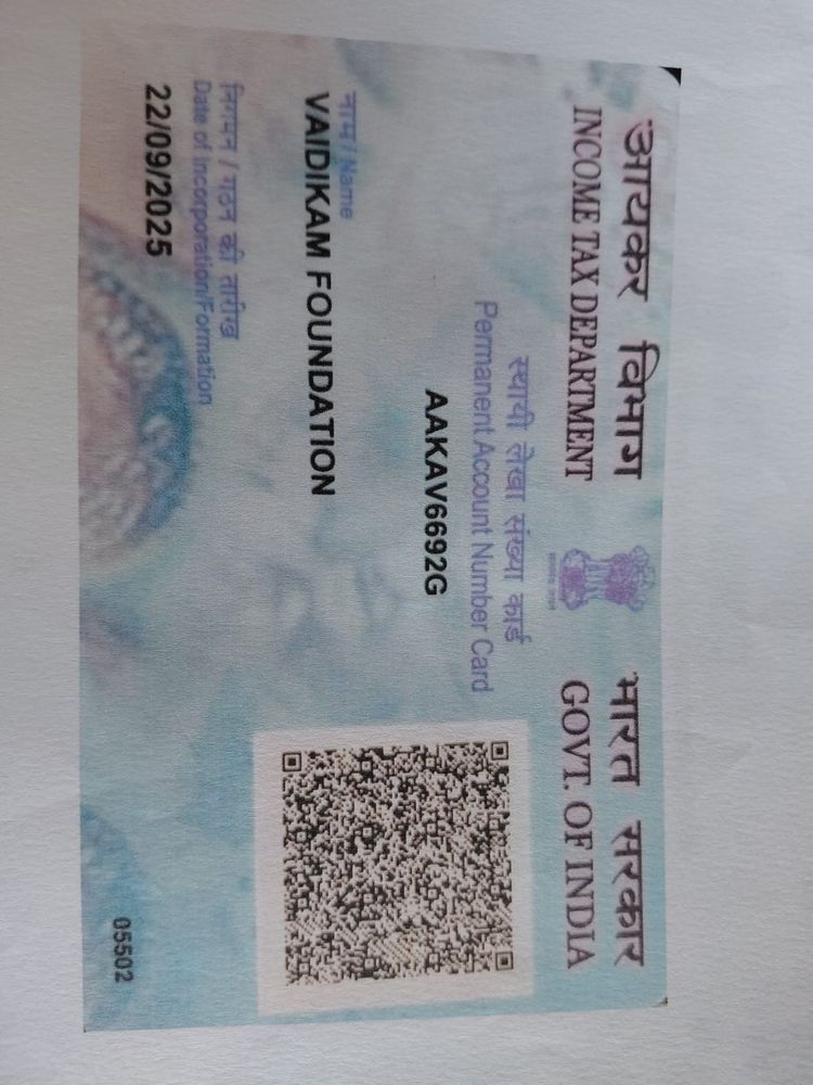 Income Tax PAN card — Vaidikam Foundation